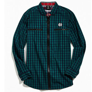 Tango Hotel Tartan Long Sleeve Plaid Shirt Black/green size MEDIUM